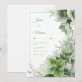 Mossy Sage Hellebore Botanical Frame Wedding 招待状 (正面/裏面)