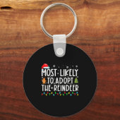Most Likely To Adopt The Reindeer Funny Christmas  キーホルダー (正面)