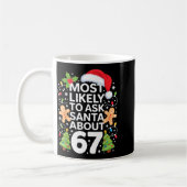 Most Likely To Ask Santa About 67 Funny Christmas  コーヒーマグカップ (左)