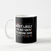 Most Likely To Ask Santa To Define Good Christmas コーヒーマグカップ (左)
