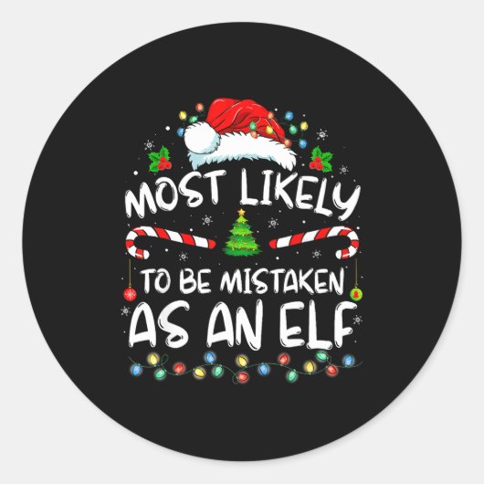 Most Likely To Be Mistaken As An Elf Funny Family  ラウンドシール (正面)