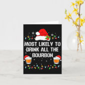 Most Likely To Drink All The Bourbon Funny Christm カード (黄色い花)