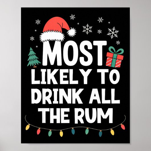 Most Likely To Drink All The Rum Christmas Funny X ポスター (正面)