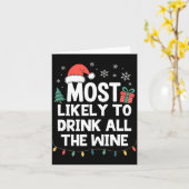 Most Likely To Drink All The Wine Christmas Funny  カード (黄色い花)