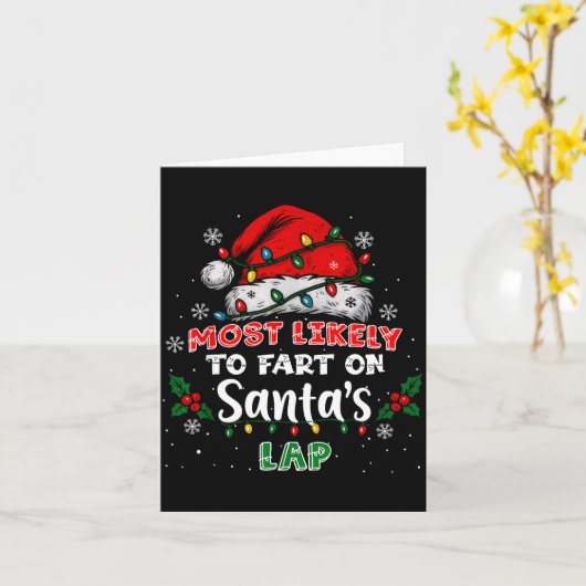 Most Likely To Fart On Santa's Lap Funny Hat Light カード (黄色い花)