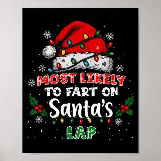Most Likely To Fart On Santa's Lap Funny Hat Light ポスター (正面)