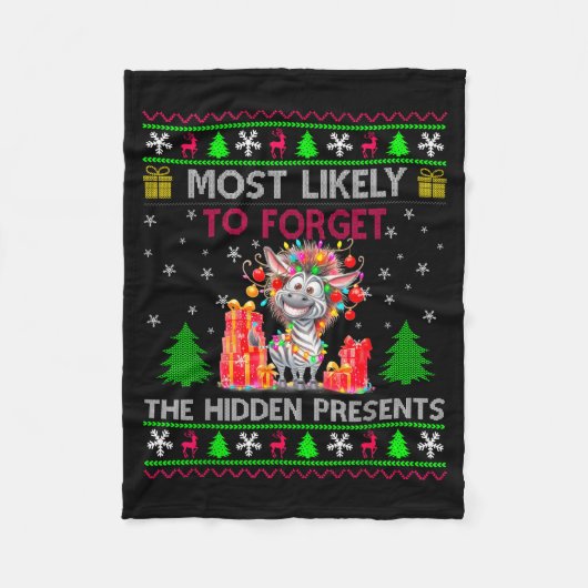 Most Likely To Forget The Hidden Zebra Christmas  フリースブランケット (正面)