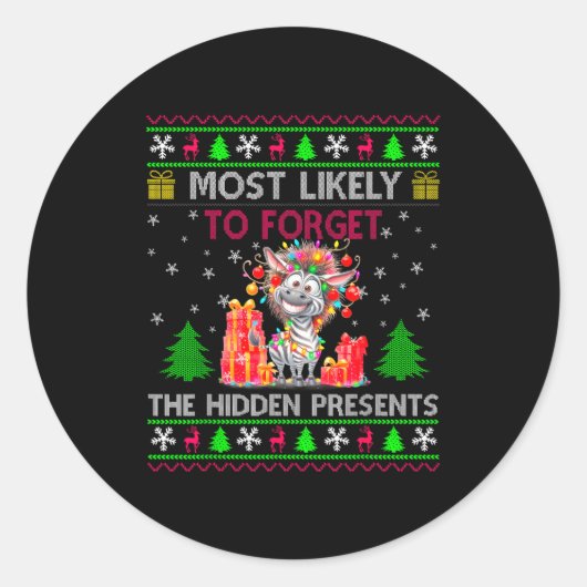 Most Likely To Forget The Hidden Zebra Christmas  ラウンドシール (正面)