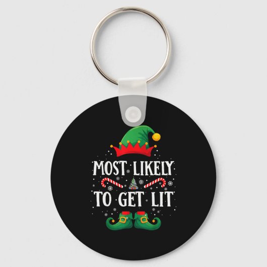 Most Likely To Get Lit Matching Christmas Elf キーホルダー (正面)