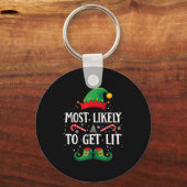 Most Likely To Get Lit Matching Christmas Elf  キーホルダー (正面)