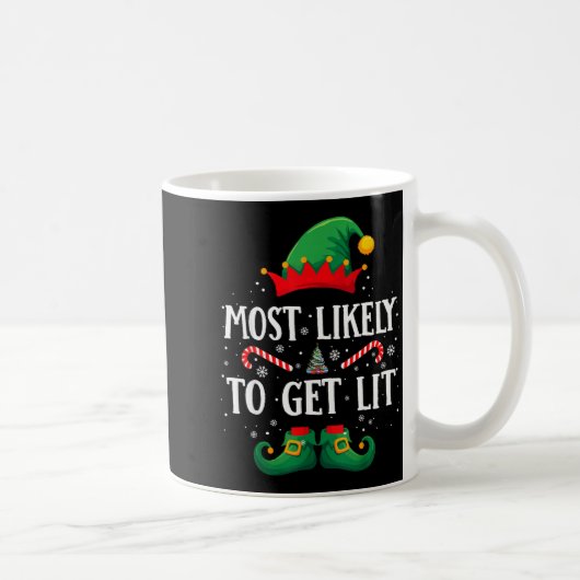 Most Likely To Get Lit Matching Christmas Elf コーヒーマグカップ (右)