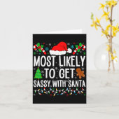 Most Likely To Get Sy With Santa Funny Family Chri カード (黄色い花)