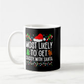 Most Likely To Get Sy With Santa Funny Family Chri コーヒーマグカップ (左)