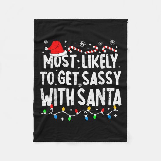 Most Likely To Get Sy With Santa Funny Matching Ch フリースブランケット (正面)