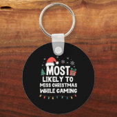 Most Likely To Miss Christmas While Gaming Gamer F キーホルダー (正面)