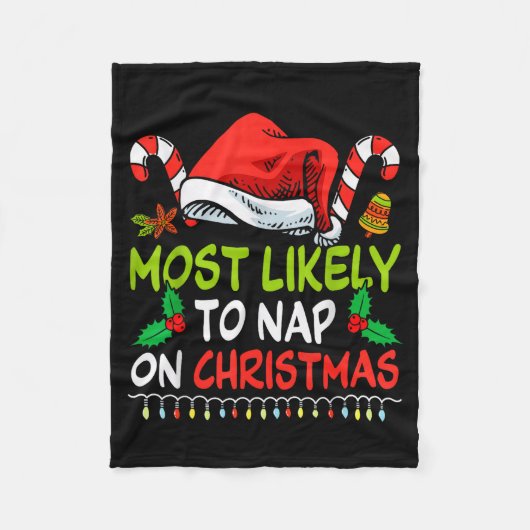 Most Likely To Nap On Christmas Family Funny Match フリースブランケット (正面)