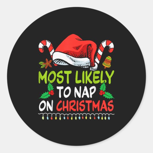 Most Likely To Nap On Christmas Family Funny Match ラウンドシール (正面)