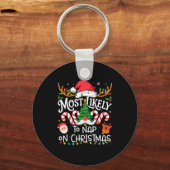 Most Likely To Nap On Christmas Family Matching Ch キーホルダー (正面)