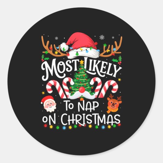 Most Likely To Nap On Christmas Family Matching Ch ラウンドシール (正面)