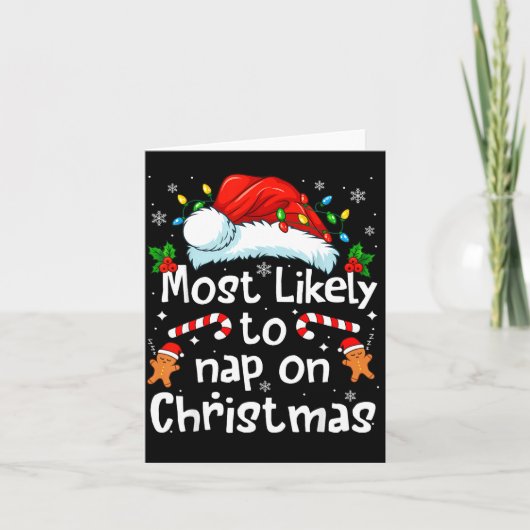 Most Likely To Nap On Christmas Funny Family Match カード (正面)