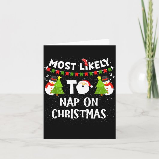 Most Likely To Nap On Christmas Funny Family Match カード (正面)