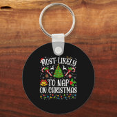 Most Likely To Nap On Christmas Funny Family Match キーホルダー (正面)