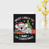 Most Likely To Nap On Christmas Funny Koala Xmas F カード (黄色い花)