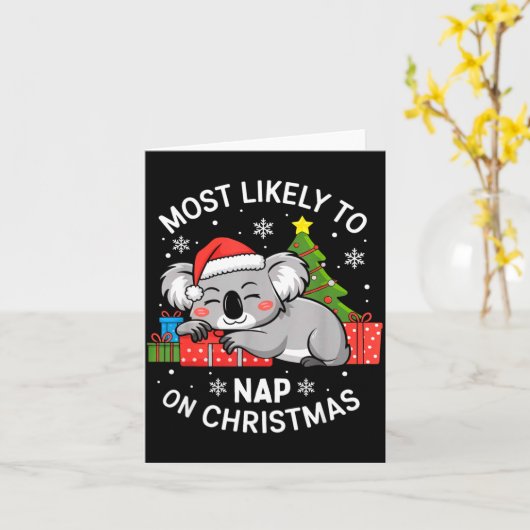 Most Likely To Nap On Christmas Funny Koala Xmas F カード (黄色い花)