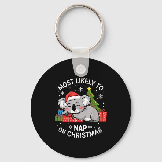 Most Likely To Nap On Christmas Funny Koala Xmas F キーホルダー (正面)