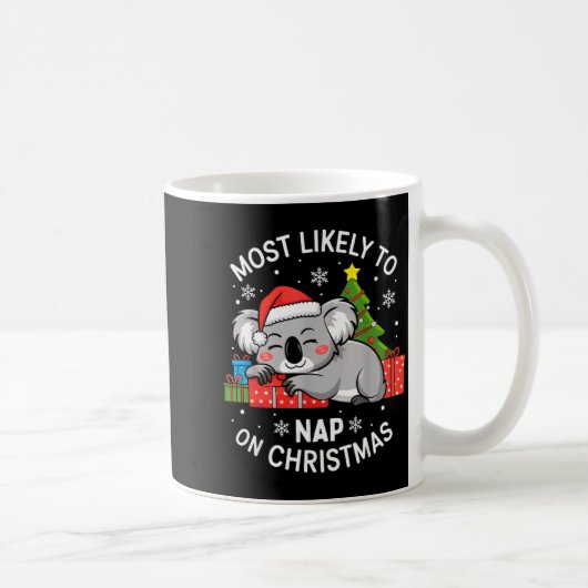 Most Likely To Nap On Christmas Funny Koala Xmas F コーヒーマグカップ (右)
