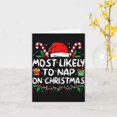 Most Likely To Nap On Christmas Funny Matching Fam カード (黄色い花)