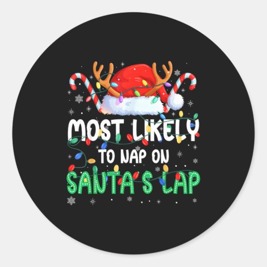 Most Likely To Nap On Santa's Lap Christmas Pajama ラウンドシール (正面)