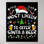 Most Likely To Offer Santa A Beer Funny Drinking C ポスター (正面)