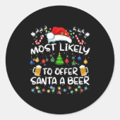 Most Likely To Offer Santa A Beer Funny Drinking C ラウンドシール (正面)