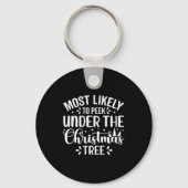 Most Likely To Peek Under The Tree キーホルダー (正面)