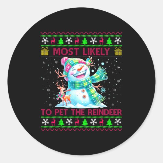 Most Likely To Pet The Reindeer Family Matching Ch ラウンドシール (正面)