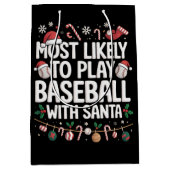 Most Likely To Play Baseball With Santa Family  ミディアムペーパーバッグ (正面)