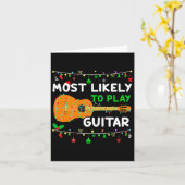 Most Likely To Play Guitar Christmas Funny Family カード (黄色い花)