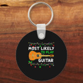 Most Likely To Play Guitar Christmas Funny Family  キーホルダー (正面)