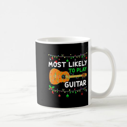 Most Likely To Play Guitar Christmas Funny Family  コーヒーマグカップ (右)