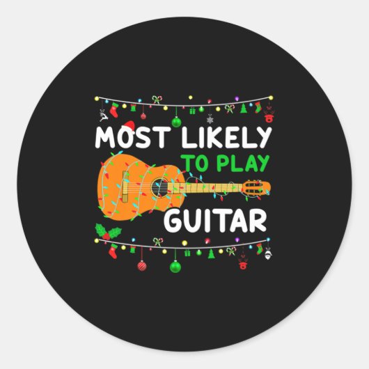 Most Likely To Play Guitar Christmas Funny Family  ラウンドシール (正面)