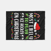 Most Likely To Play Ice Hockey With Santa Family C フリースブランケット (正面(横))