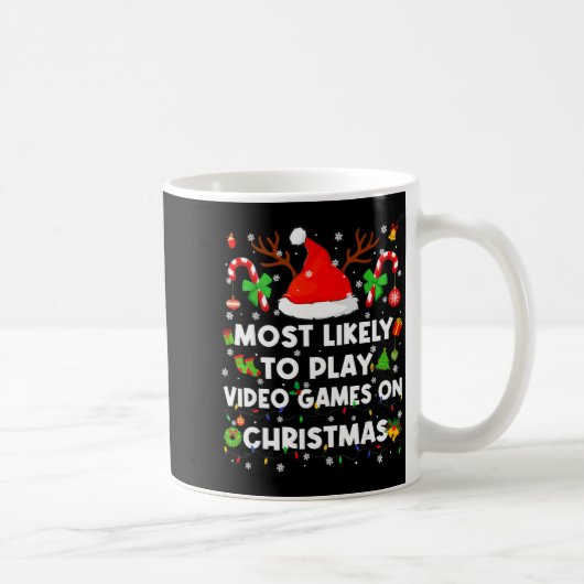 Most Likely To Play Video Game On Pjs Christmas Xm コーヒーマグカップ (右)