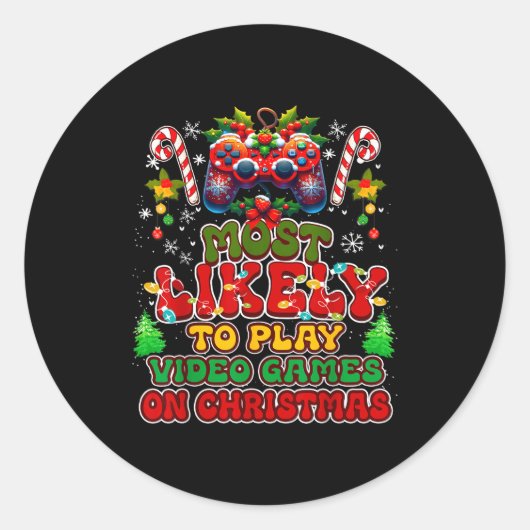 Most Likely To Play Video Games On Christmas Funny ラウンドシール (正面)