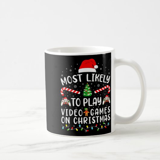 Most Likely To Play Video Games Xmas Family Matchi コーヒーマグカップ (右)
