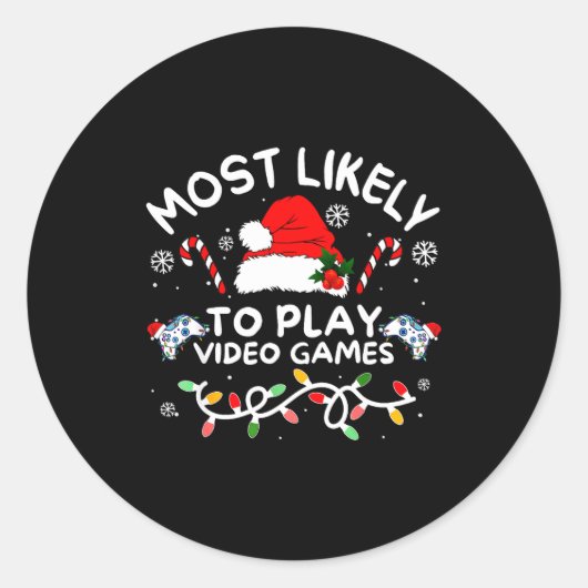 Most Likely To Play Video Games Xmas Gamer Family ラウンドシール (正面)