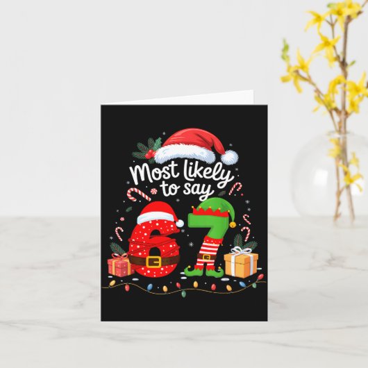 Most Likely To Say 67 Meme Six Seven Santa Christm カード (黄色い花)