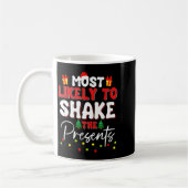 Most Likely To Shake The Funny Family Christmas コーヒーマグカップ (左)