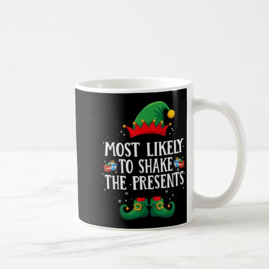 Most Likely To Shake The Matching Christmas Elf コーヒーマグカップ (右)