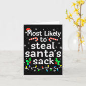 Most Likely To Steal Santa’s Sack Family Xmas Holi カード (黄色い花)